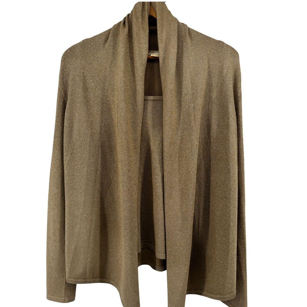 Michael Kors Metallic Gold Open Front Tank and Cardigan Bronze Sweater Sz Medium